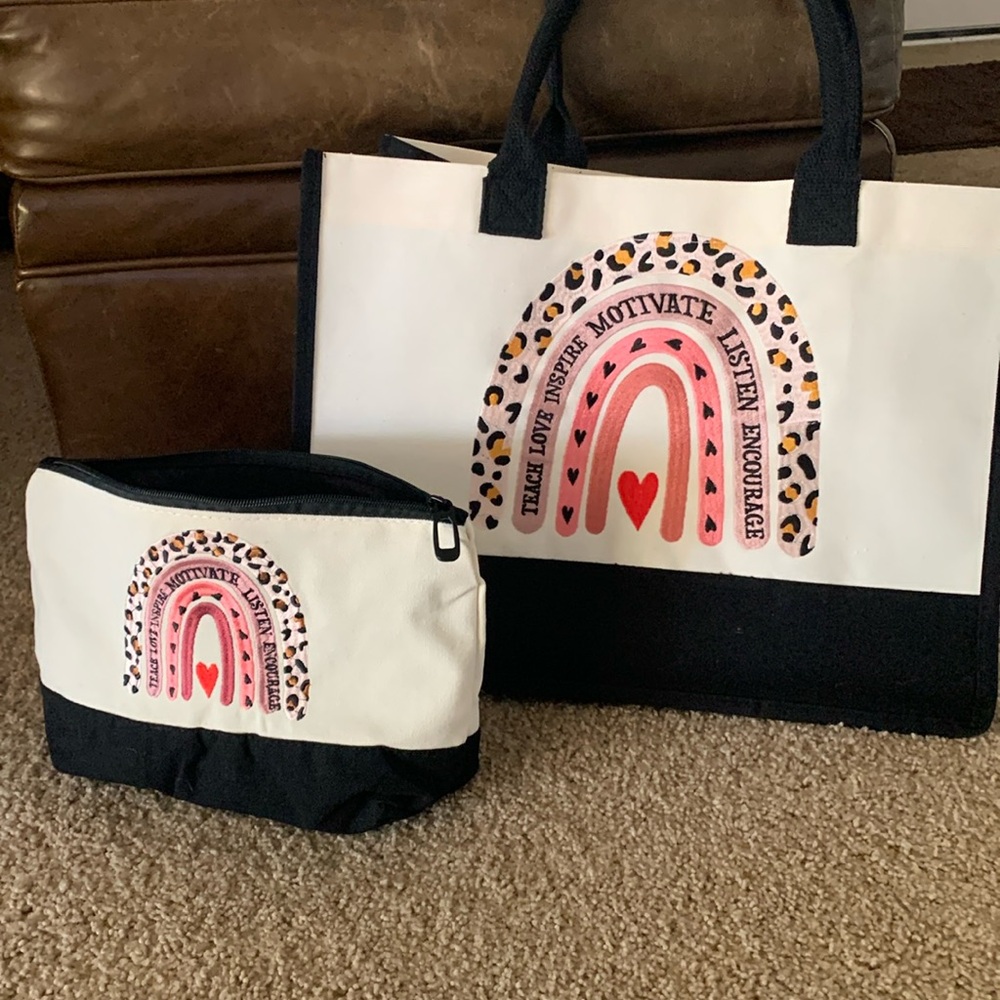 NEW!! Canvas bag and pouch “Teach, Love, Inspire, Motivate, Listen, Encourage”